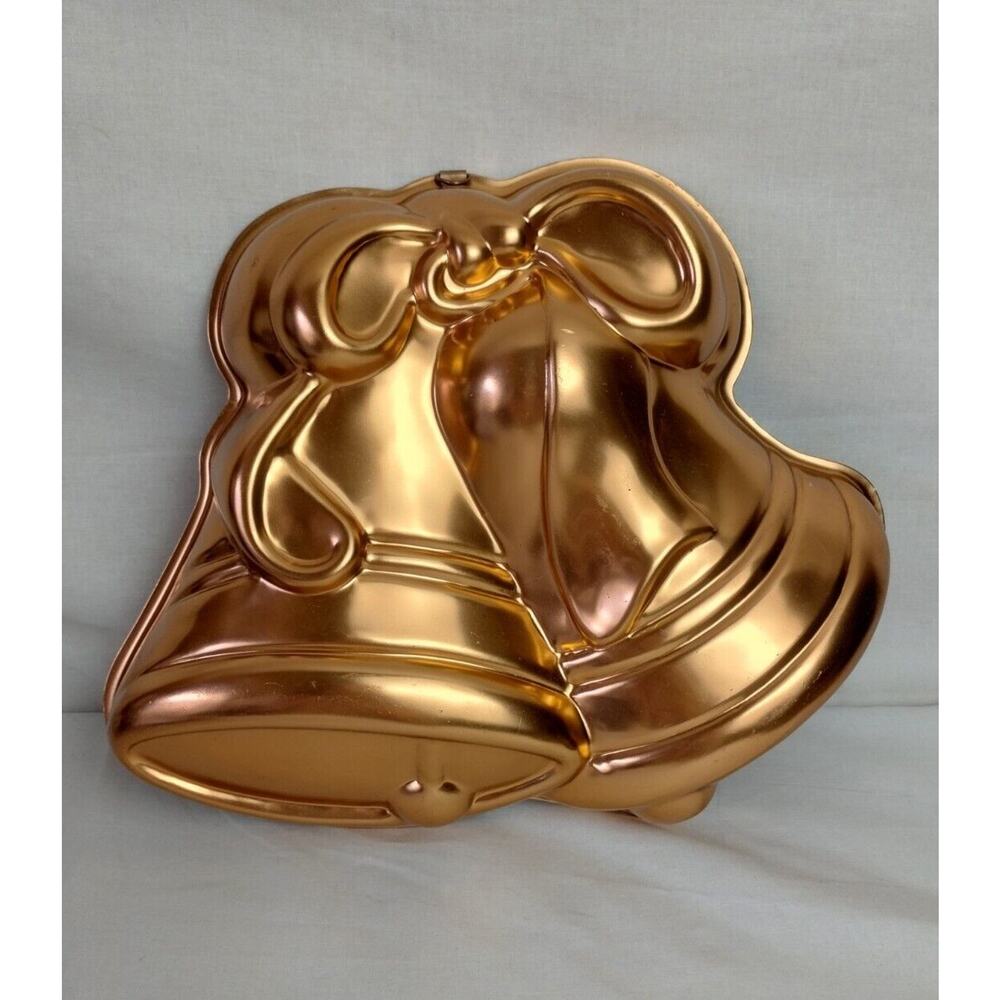 Vintage Bells Jello Mold Cake Pan Aluminum Copper Color 12 X 9 3/4"